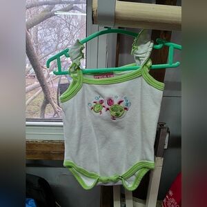 Carter's White One-Piece Bodysuit with Green Trim and Embroidered Turtles